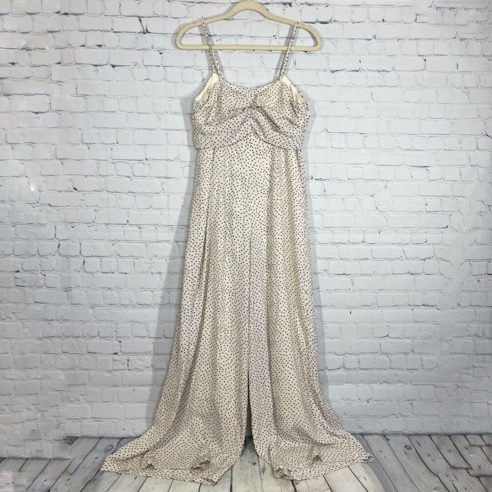 Lulus Jumpsuit Women Medium Ivory Polka Dot Wide Leg Loose Sweetheart Romantic - Picture 3 of 13